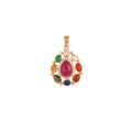 Navratna Leaf Drop Silver Pendant