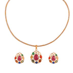 Navratna Leaf Drop Silver Pendant Set