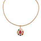 Navratna Leaf Drop Silver Pendant