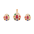 Navratna Leaf Drop Silver Pendant Set