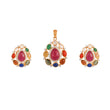 Navratna Leaf Drop Silver Pendant Set