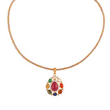 Navratna Leaf Drop Silver Pendant