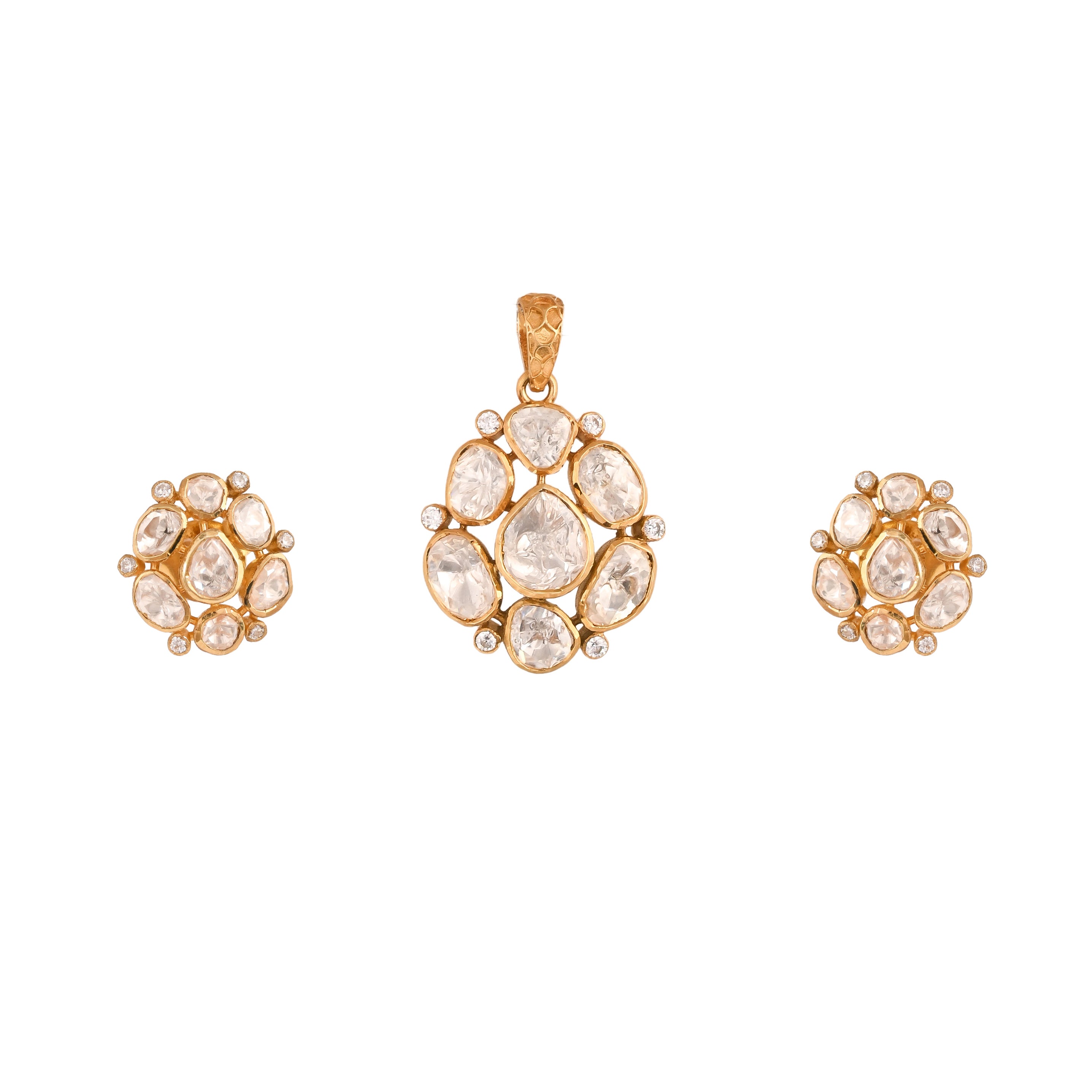 Noor Asymmetric Polki Silver Pendant Set