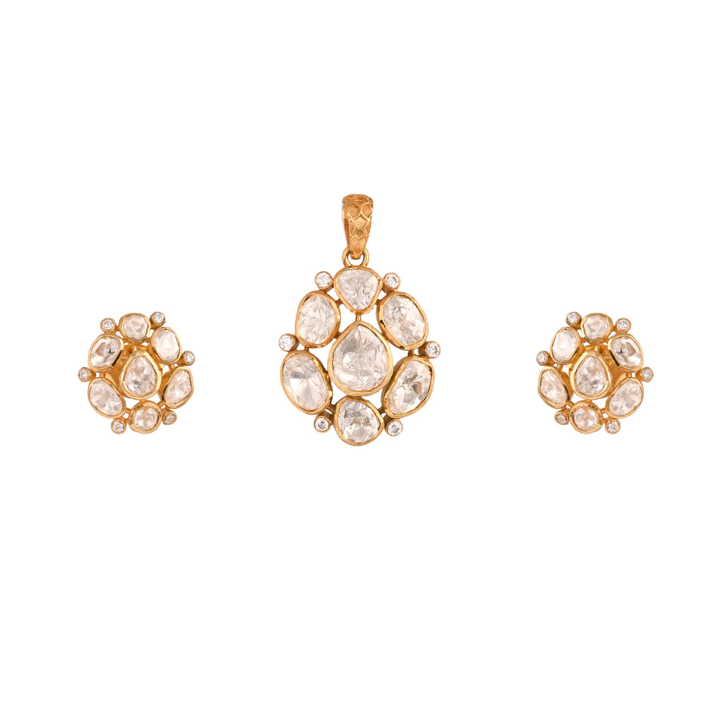 Noor Asymmetric Polki Silver Pendant Set