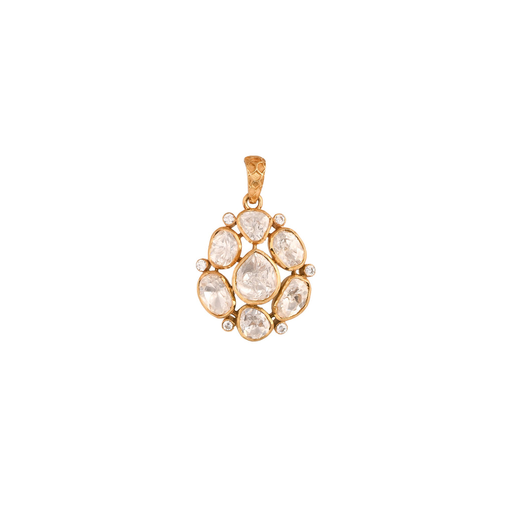 Noor Asymmetric Polki Silver Pendant