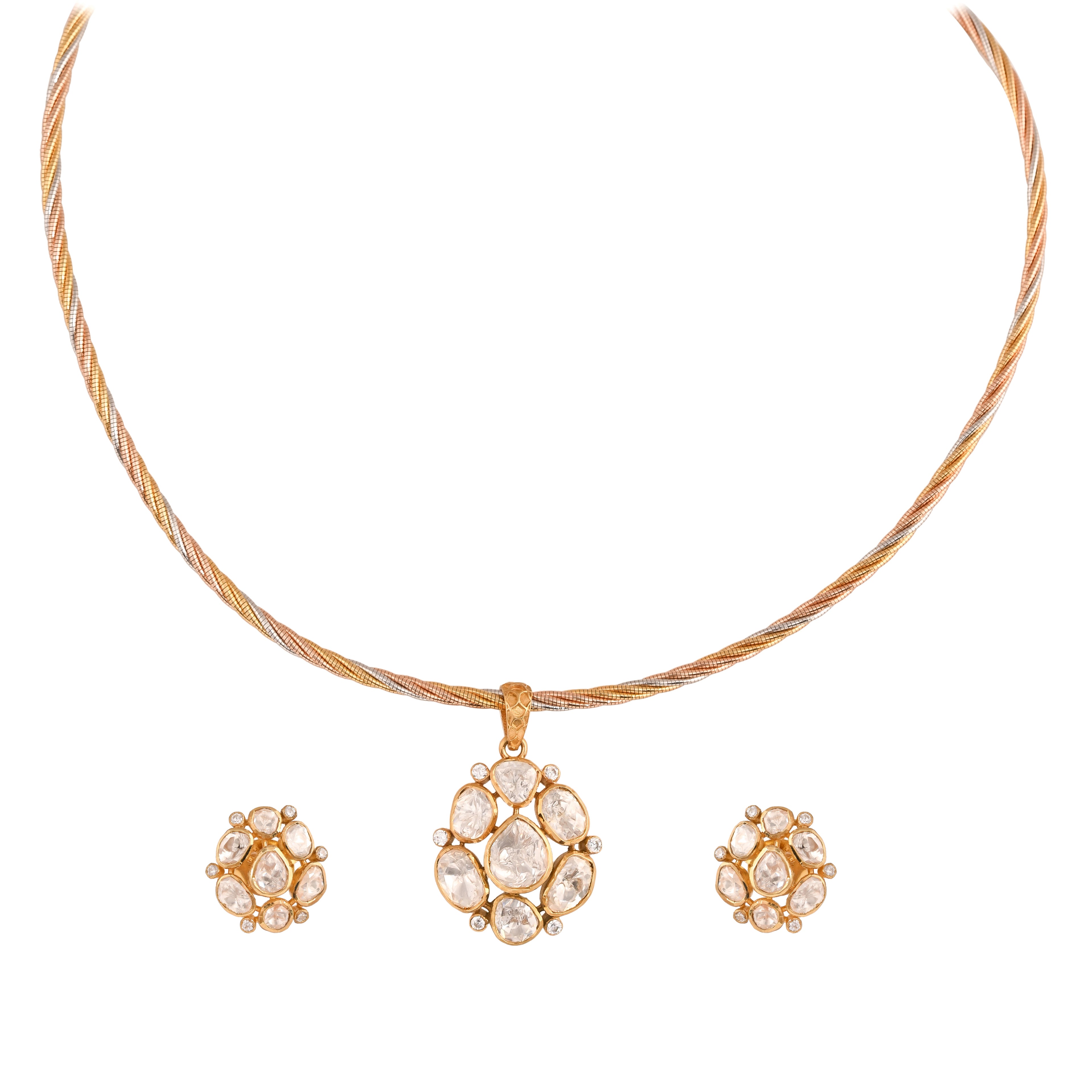 Noor Asymmetric Polki Silver Pendant Set
