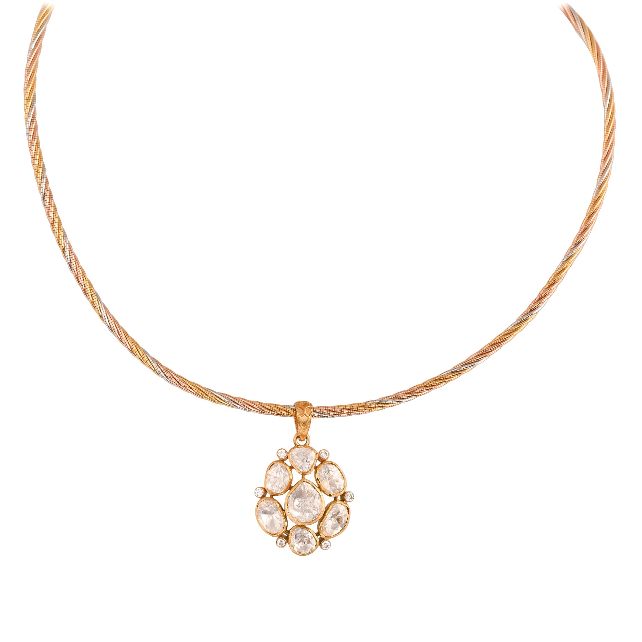 Noor Asymmetric Polki Silver Pendant