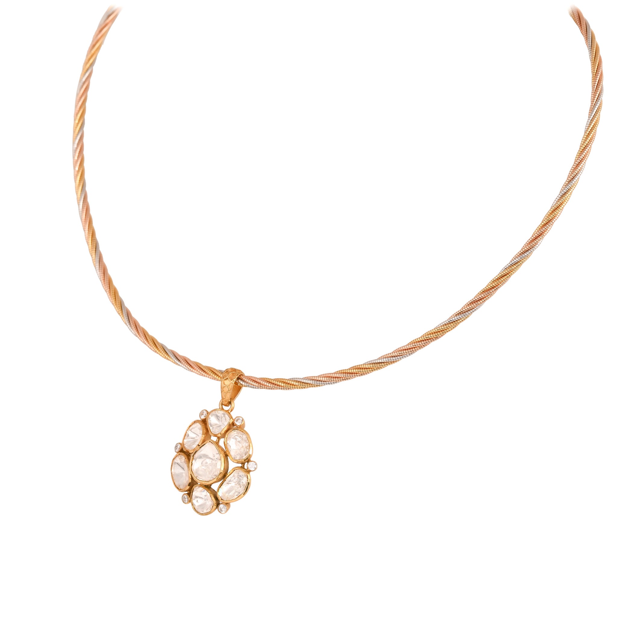 Noor Asymmetric Polki Silver Pendant