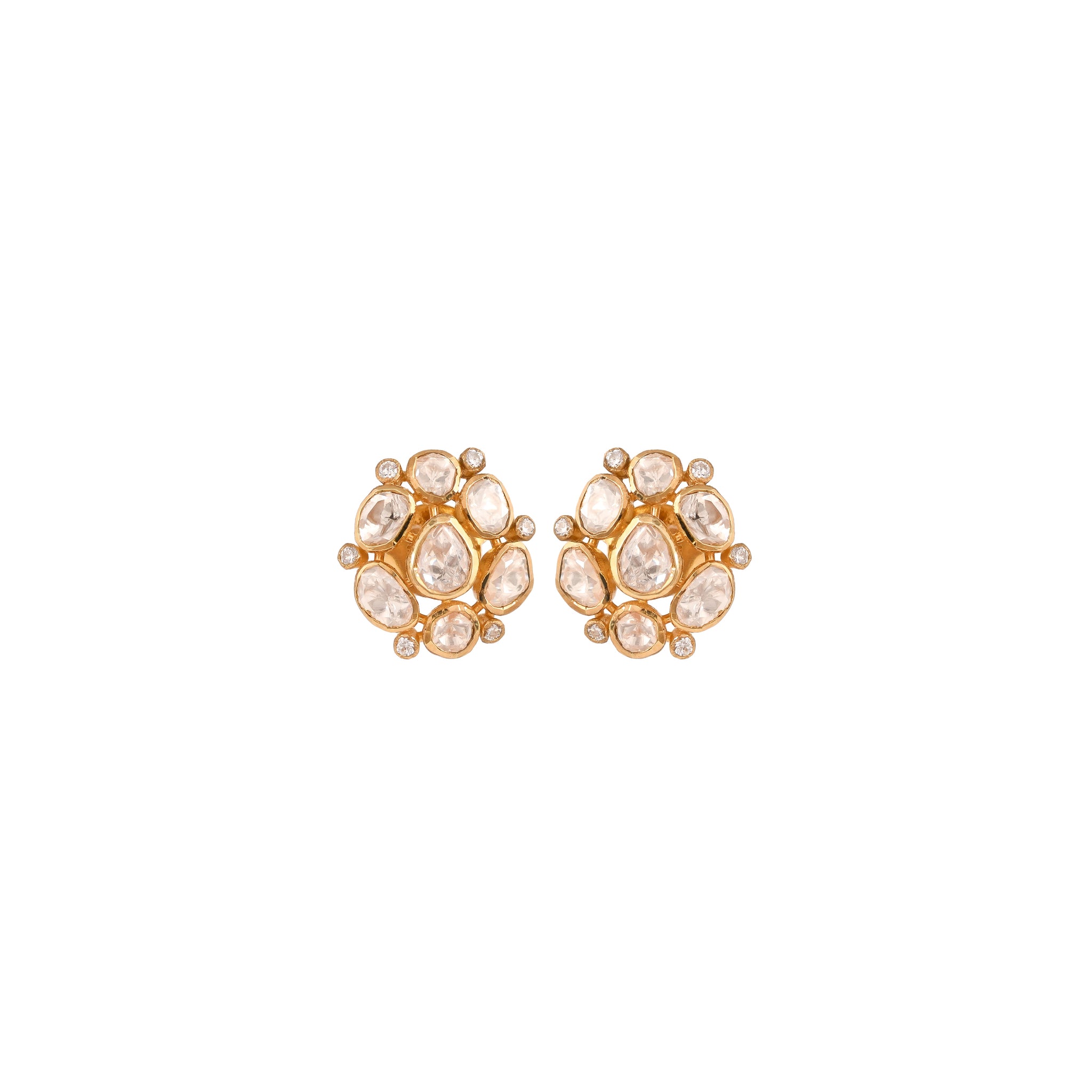 Noor Asymmetric Polki Silver Earrings