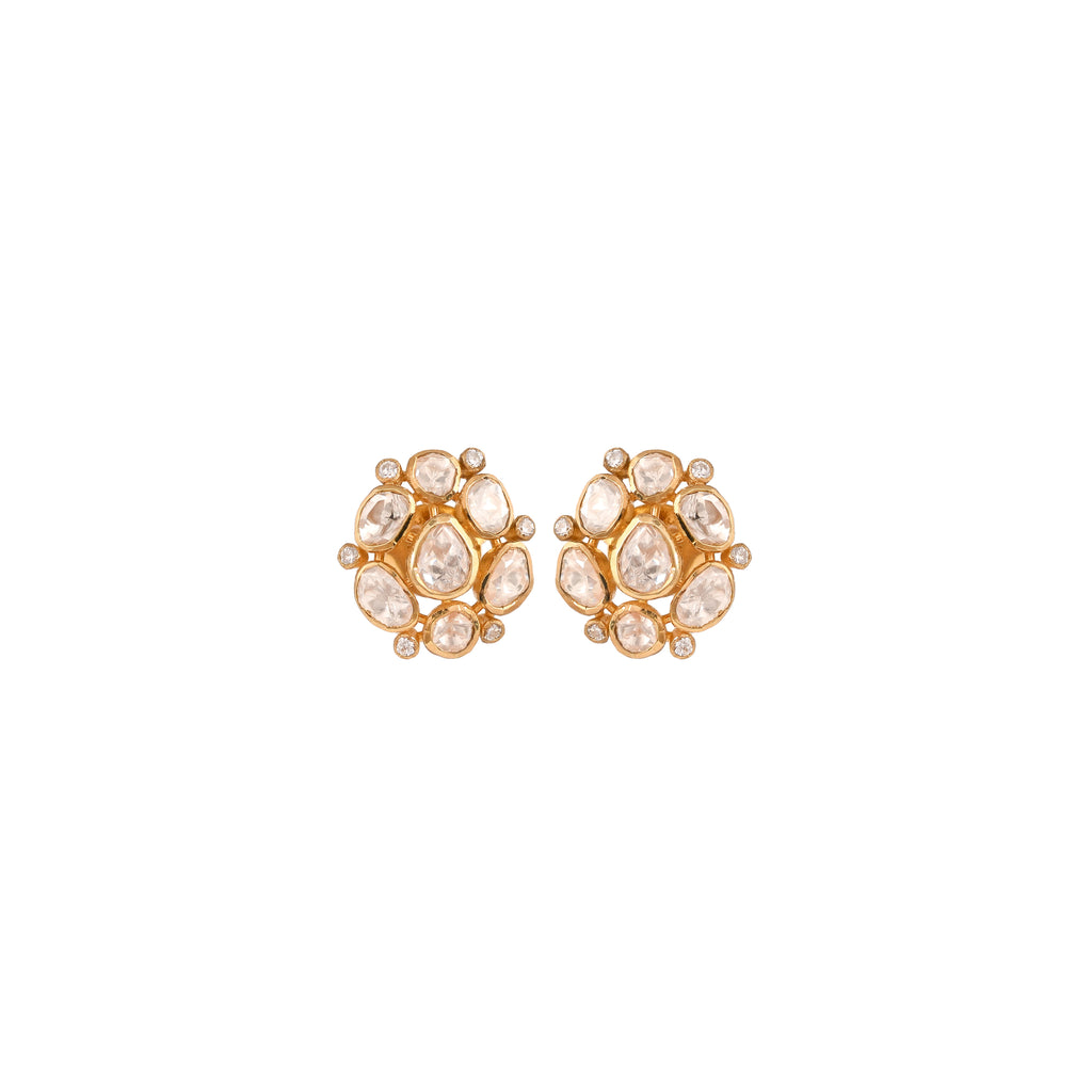 Noor Asymmetric Polki Silver Earrings