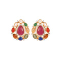 Navratna Leaf Drop Silver Earrings