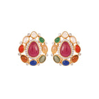 Navratna Leaf Drop Silver Earrings