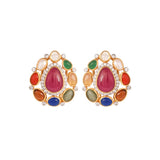 Navratna Leaf Drop Silver Earrings