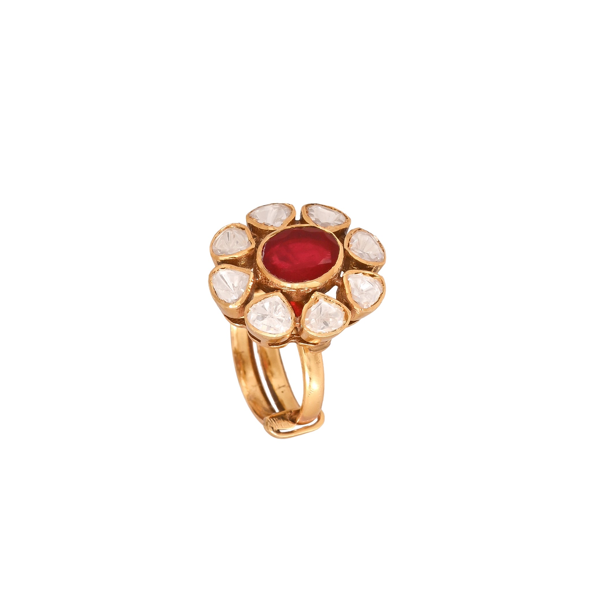 Ruby & Polki Silver Ring