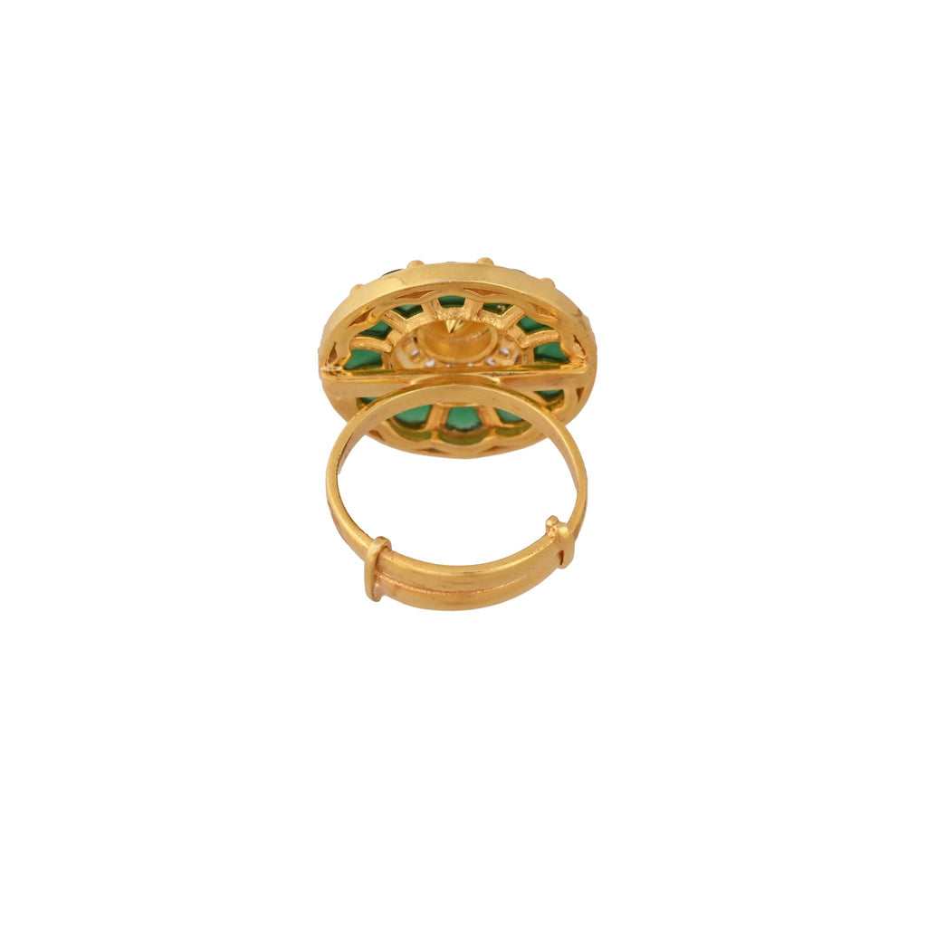 Green Flower Silver Ring