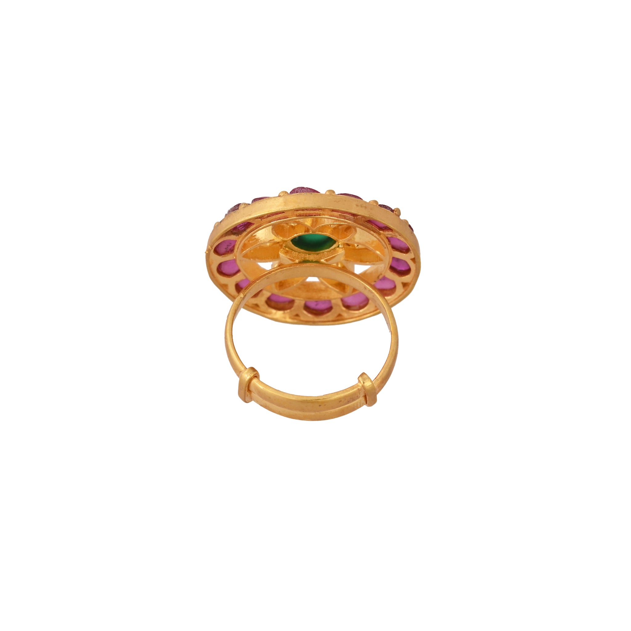 Floral Round Polki Silver Ring
