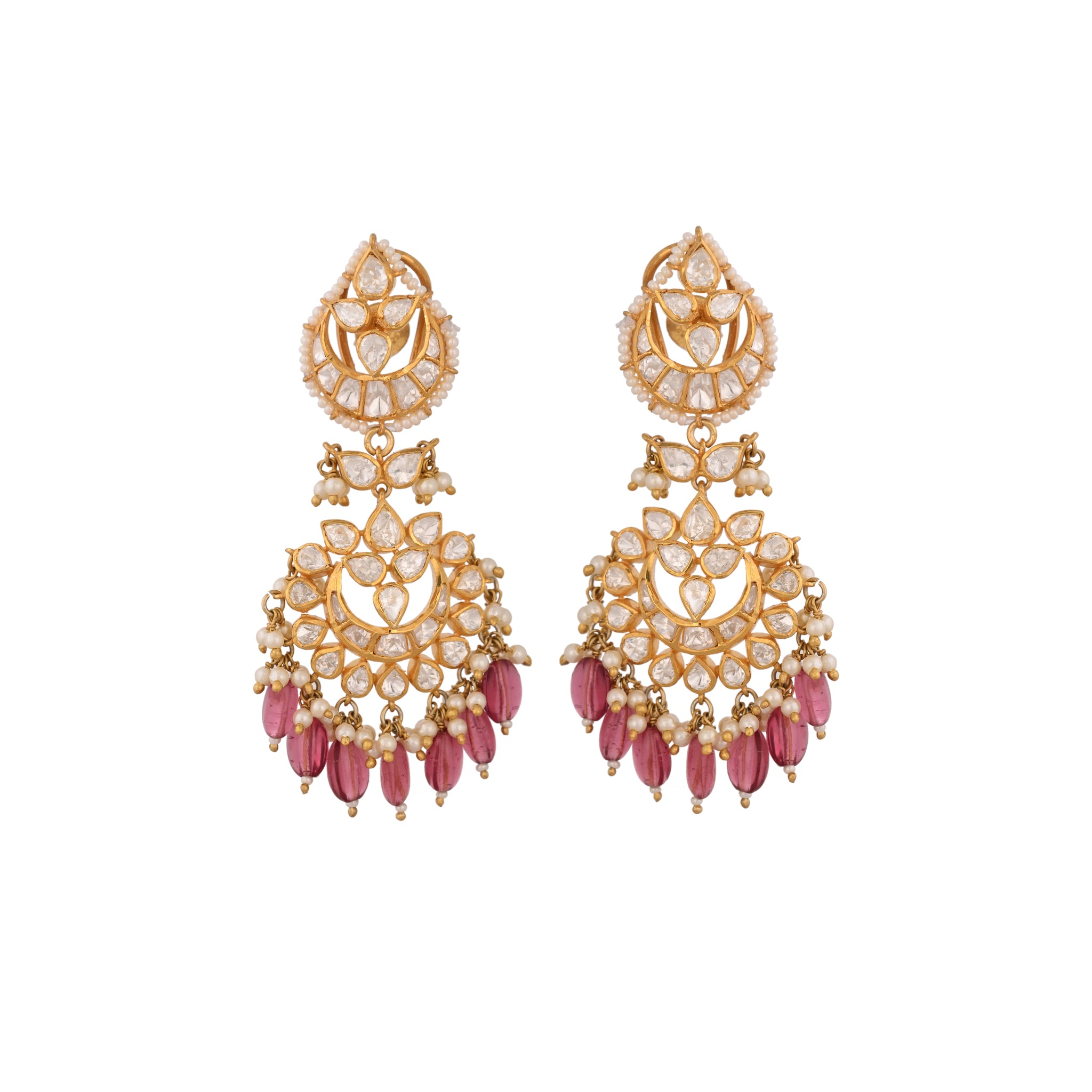 Gulnaar Ruby & Polki Silver Pearl Earrings