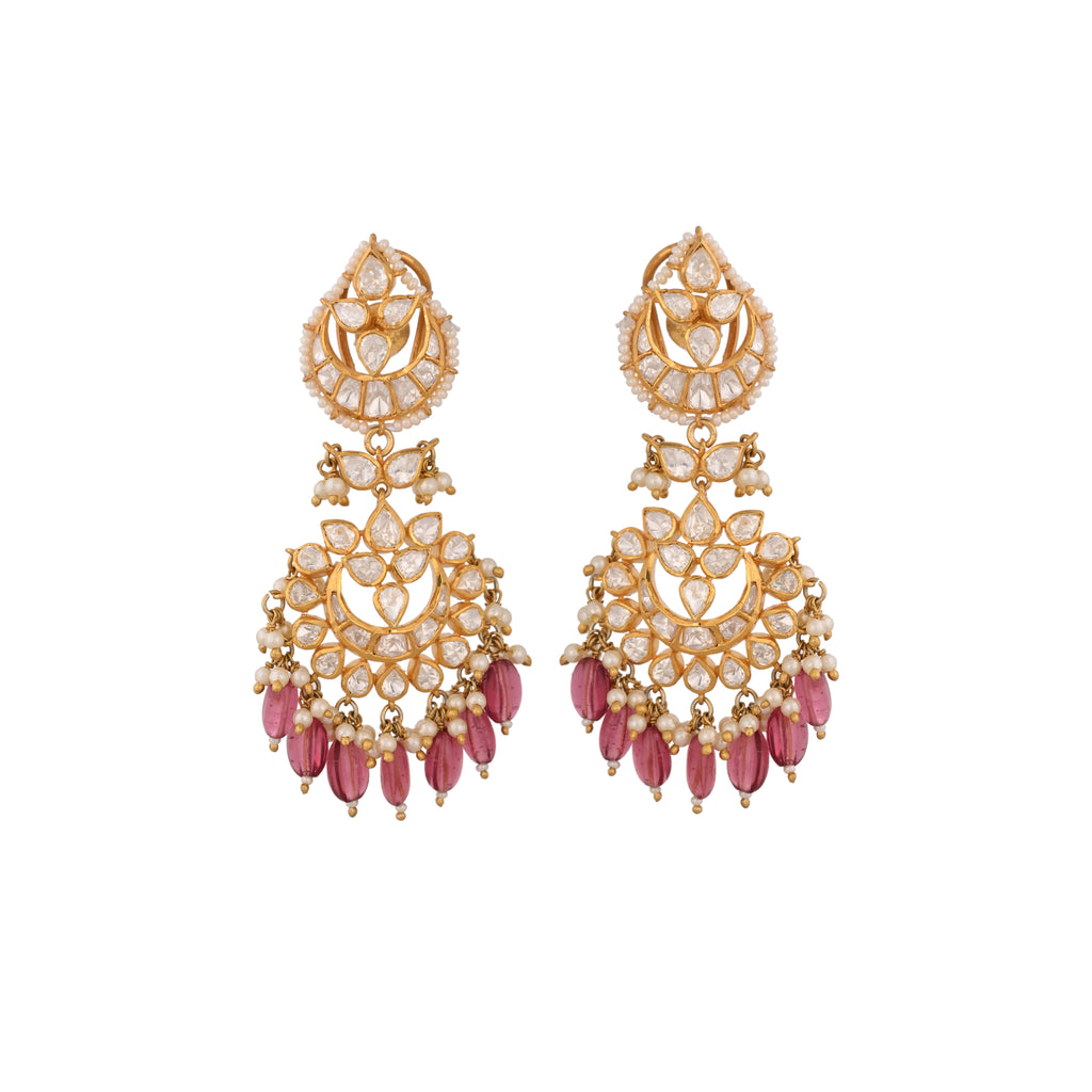 Gulnaar Ruby & Polki Silver Pearl Earrings