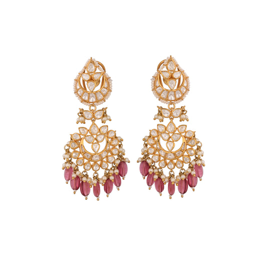 Gulnaar Ruby & Polki Silver Pearl Earrings