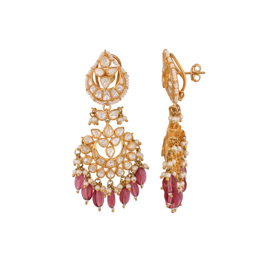 Gulnaar Ruby & Polki Silver Pearl Earrings