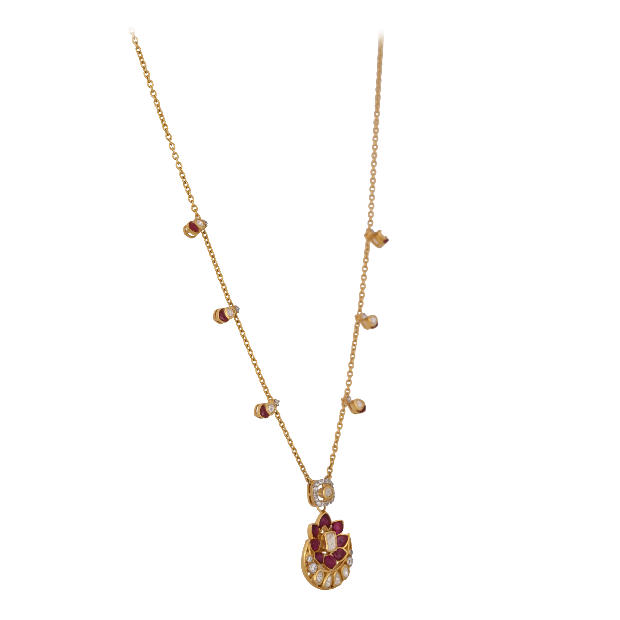 Gul Lotus Ruby & Polki Silver Chain Necklace Set