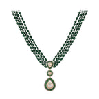 Emerald & Polki Layered Silver Necklace (4 Strings)