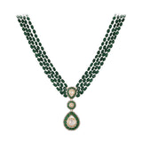 Emerald & Polki Layered Silver Necklace Set (4 Strings)