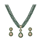 Emerald & Polki Layered Silver Necklace Set (4 Strings)