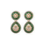 Emerald & Polki Silver Drop Earrings
