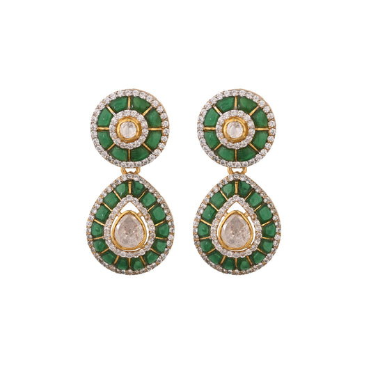 Emerald & Polki Silver Drop Earrings