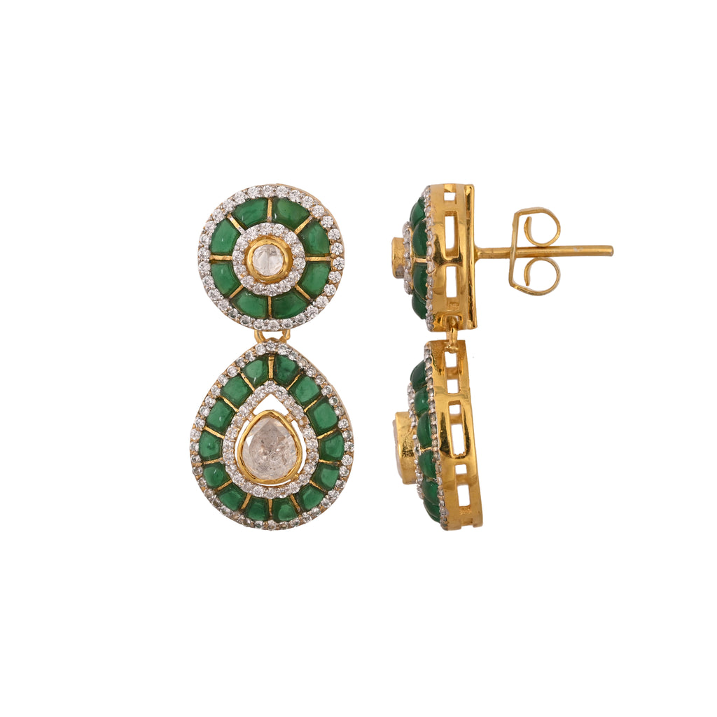 Emerald & Polki Layered Silver Necklace Set (4 Strings)