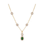 Emerald & Polki Drop Silver Chain Necklace