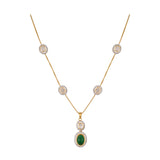 Emerald & Polki Drop Silver Chain Necklace
