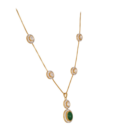 Emerald & Polki Drop Silver Chain Necklace
