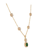 Emerald & Polki Drop Silver Chain Necklace