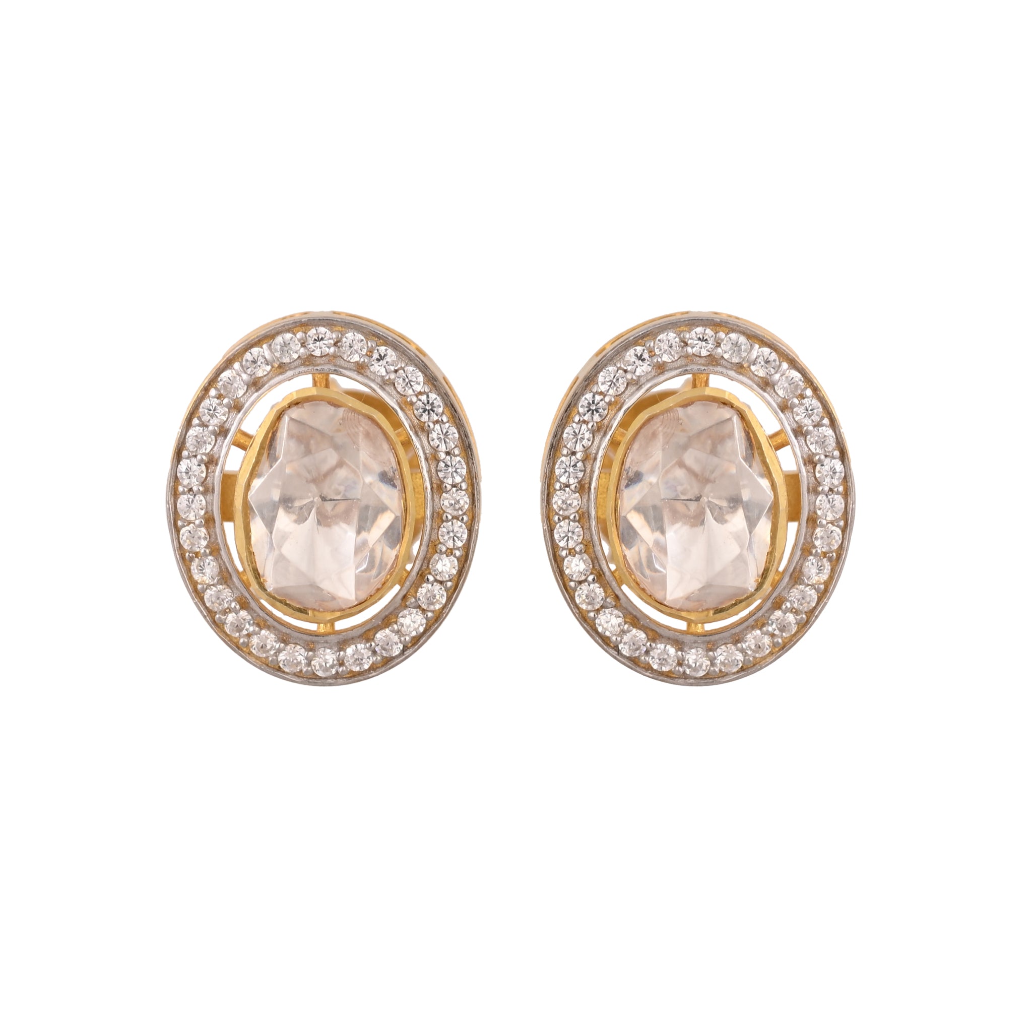 Noor Oval Polki Silver Stud Earrings