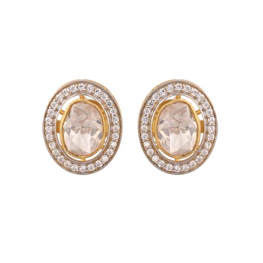 Noor Oval Polki Silver Stud Earrings