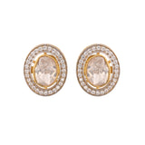 Noor Oval Polki Silver Stud Earrings