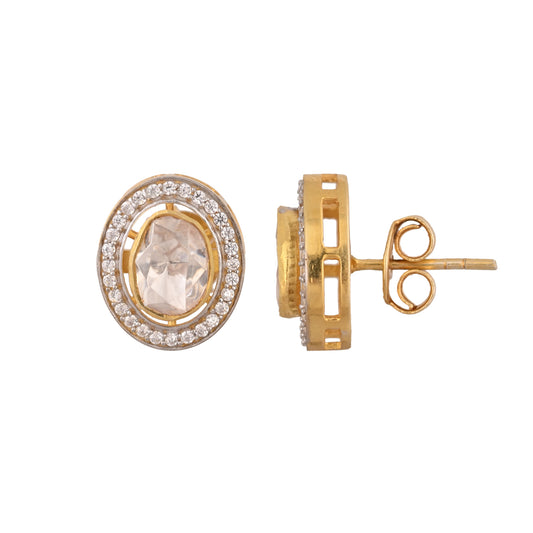 Noor Oval Polki Silver Stud Earrings