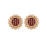 Floral Polki & Maroon Meenakari Silver Earrings