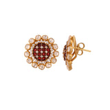 Floral Polki & Maroon Meenakari Silver Earrings