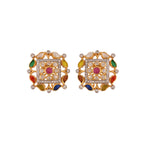Navratna Square Blossom Silver Earrings