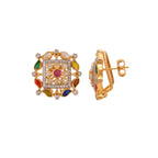Navratna Square Blossom Silver Earrings