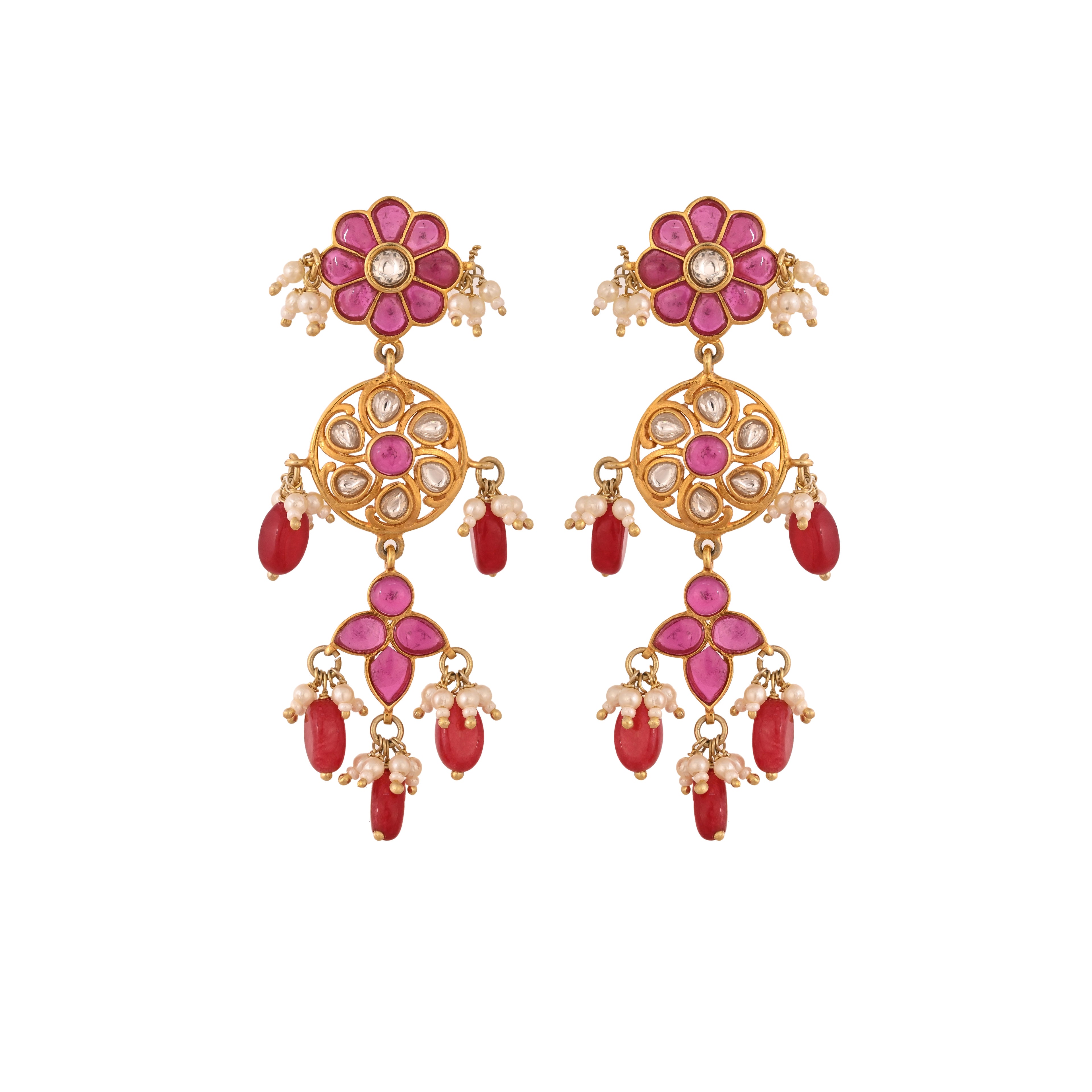 Gulnaar & Polki Floral long Silver Earrings