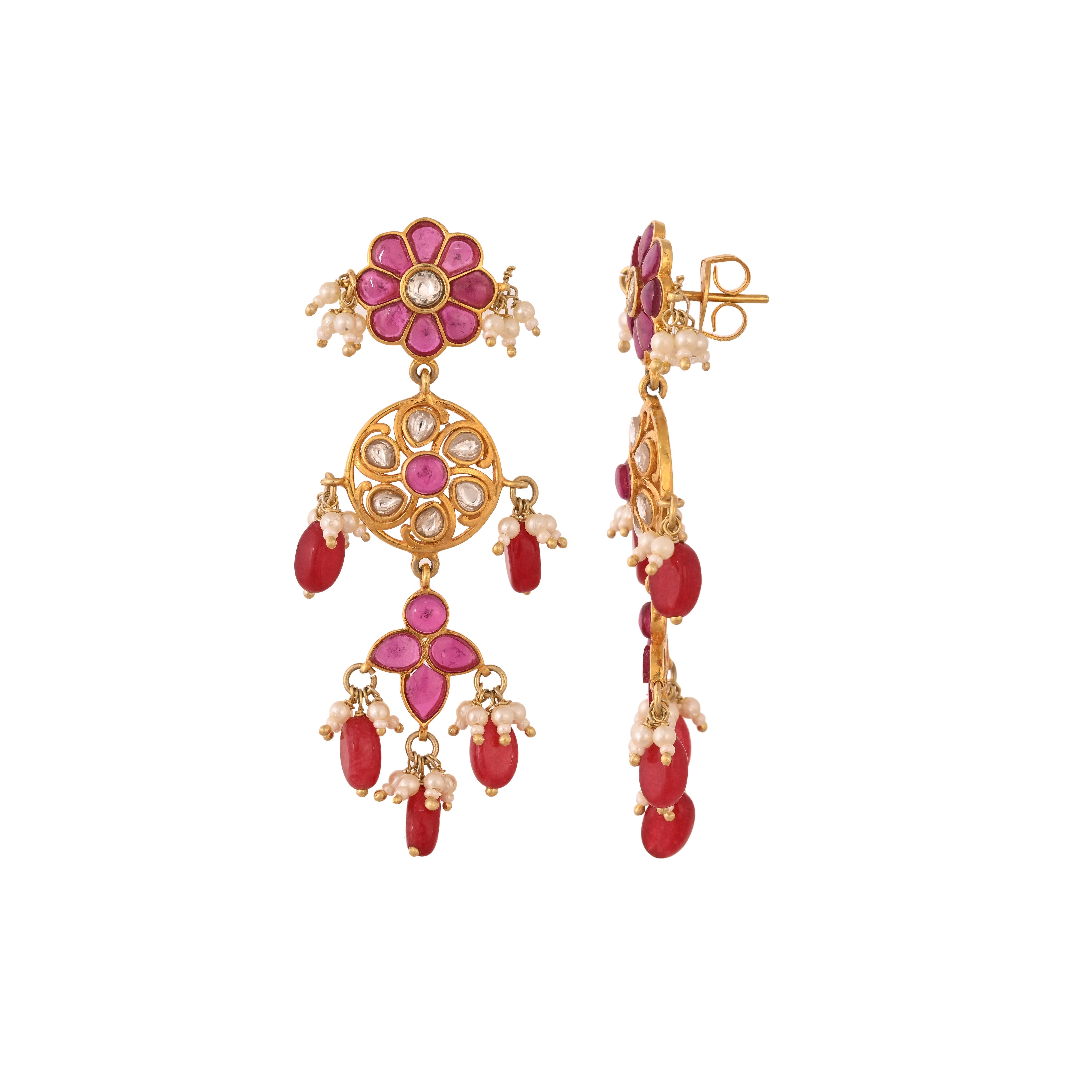 Gulnaar & Polki Floral long Silver Earrings