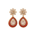 Floral Polki & Red Meenakari Silver Drop Earrings