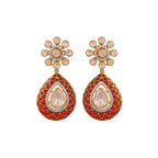 Floral Polki & Red Meenakari Silver Drop Earrings