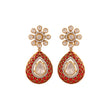 Floral Polki & Red Meenakari Silver Drop Earrings