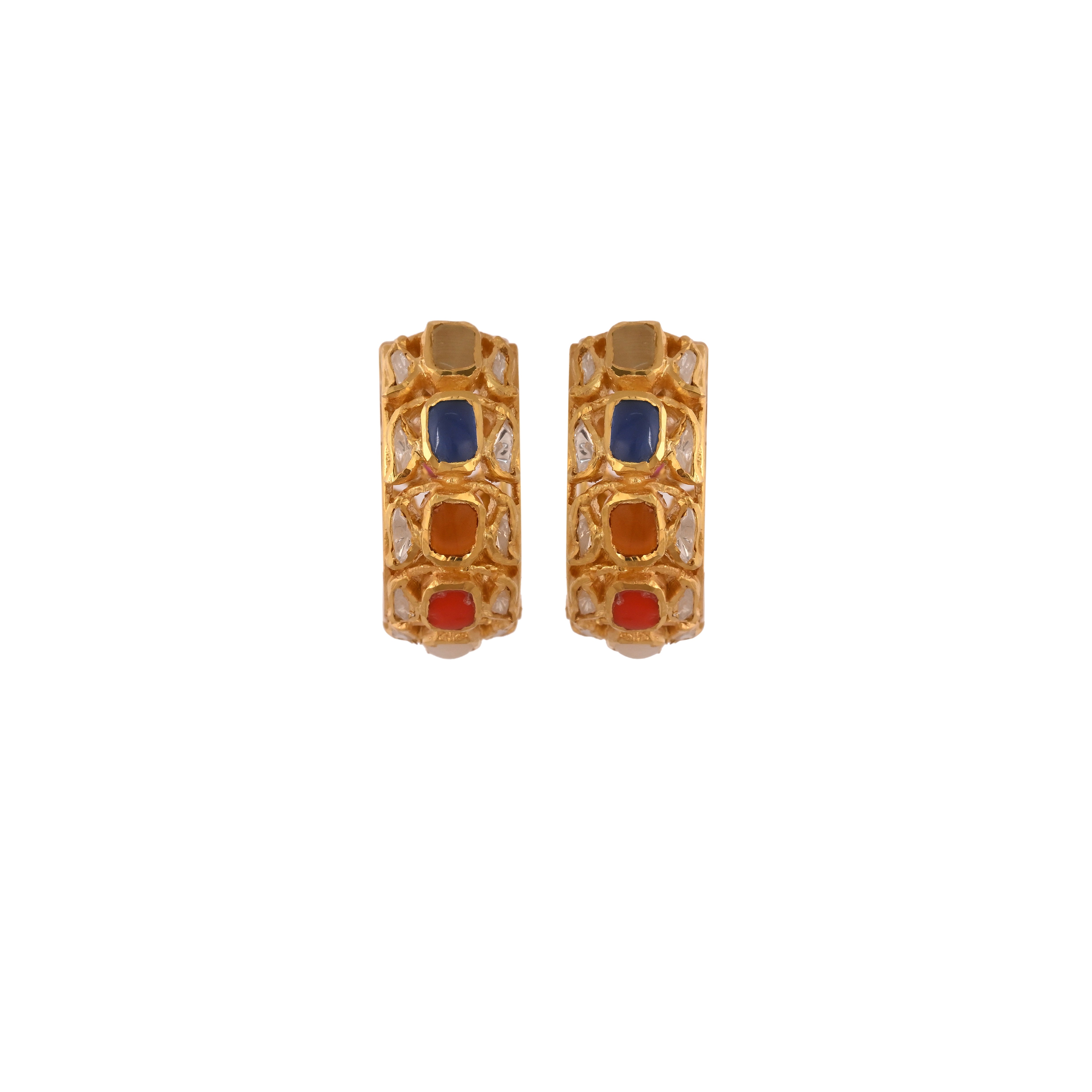 Navratna Silver Hoop Earrings