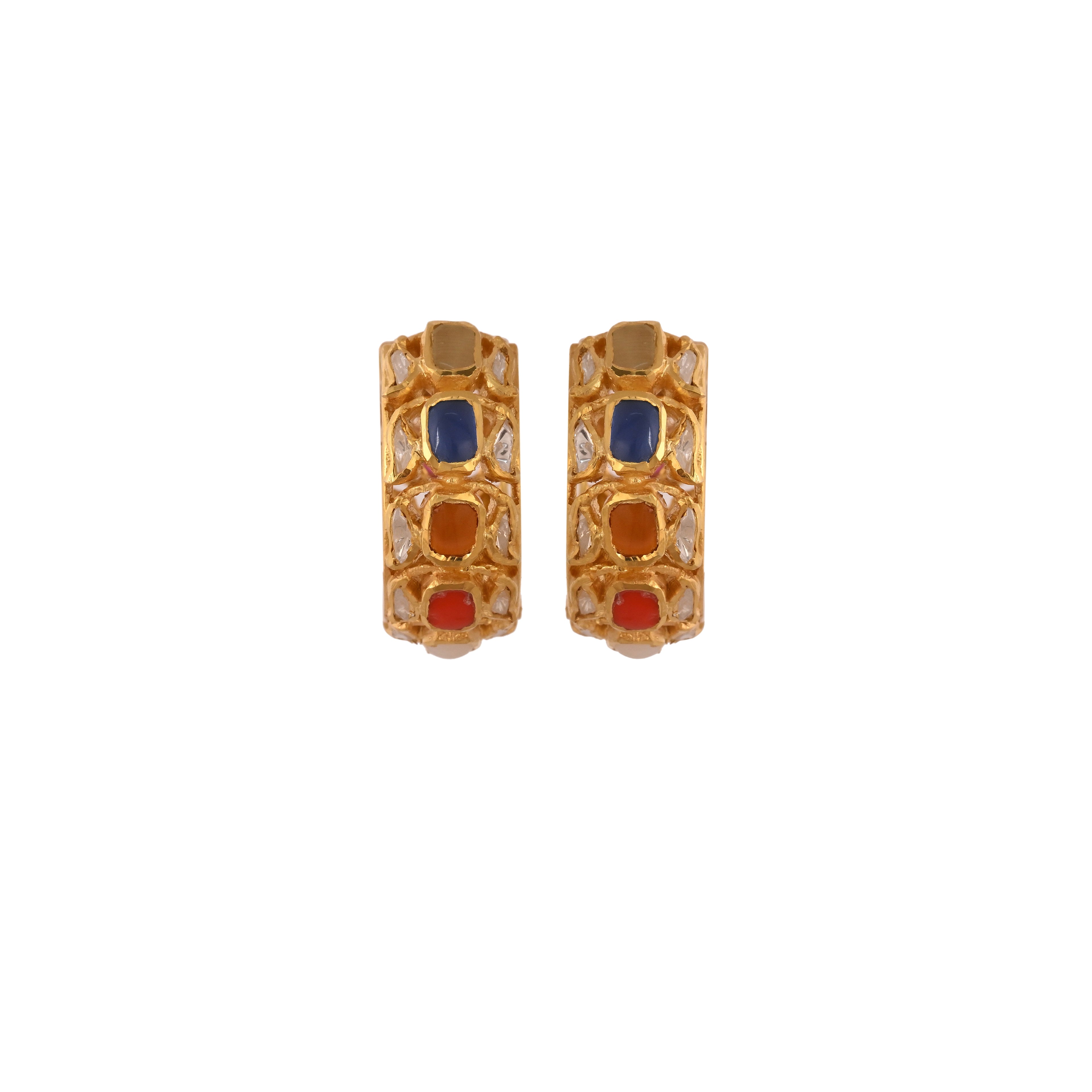 Navratna Silver Hoop Earrings